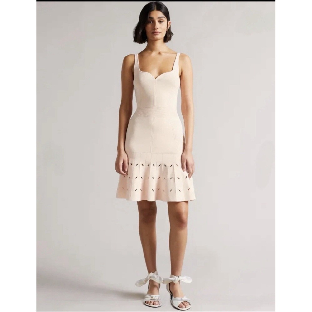 Ted Baker NWT $325 Full Needle Stitch Detailed Hem Mini Dress Size 6 Light Pink - Picture 2 of 13